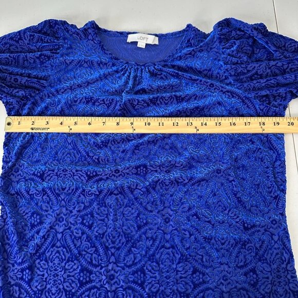 Loft Velvet Burnout Puff Sleeve Blouse Blue Mosaic Size XS - Picture 6 of 9